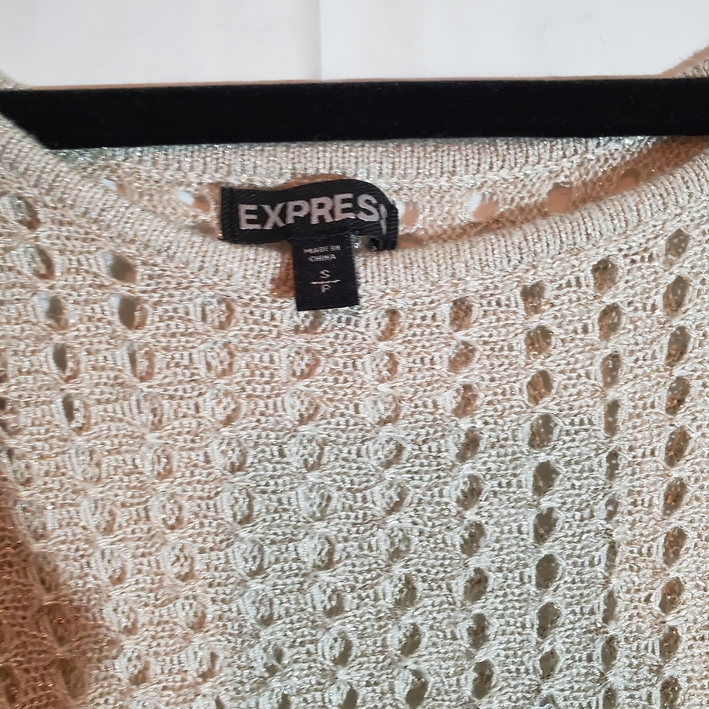 Express Knit Top Shirt Small Cream Open Stitch 3/4 - Picture 3 of 5